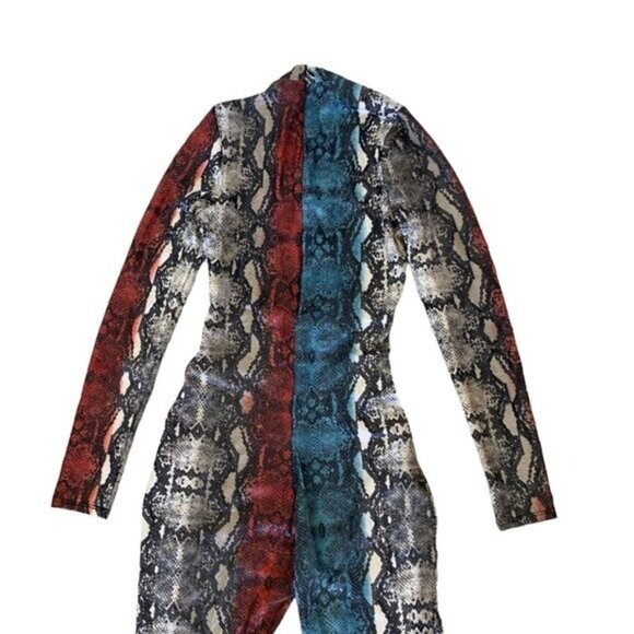 May Pink Snake Print Jumpsuit Small Long Sleeve Bold Y2K Night Out Trendy - Picture 7 of 10